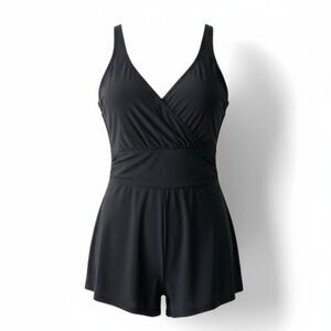 Vanishing Act Black Women's V-Neck One-Piece Swimsuit Belly Control Plus Size 14